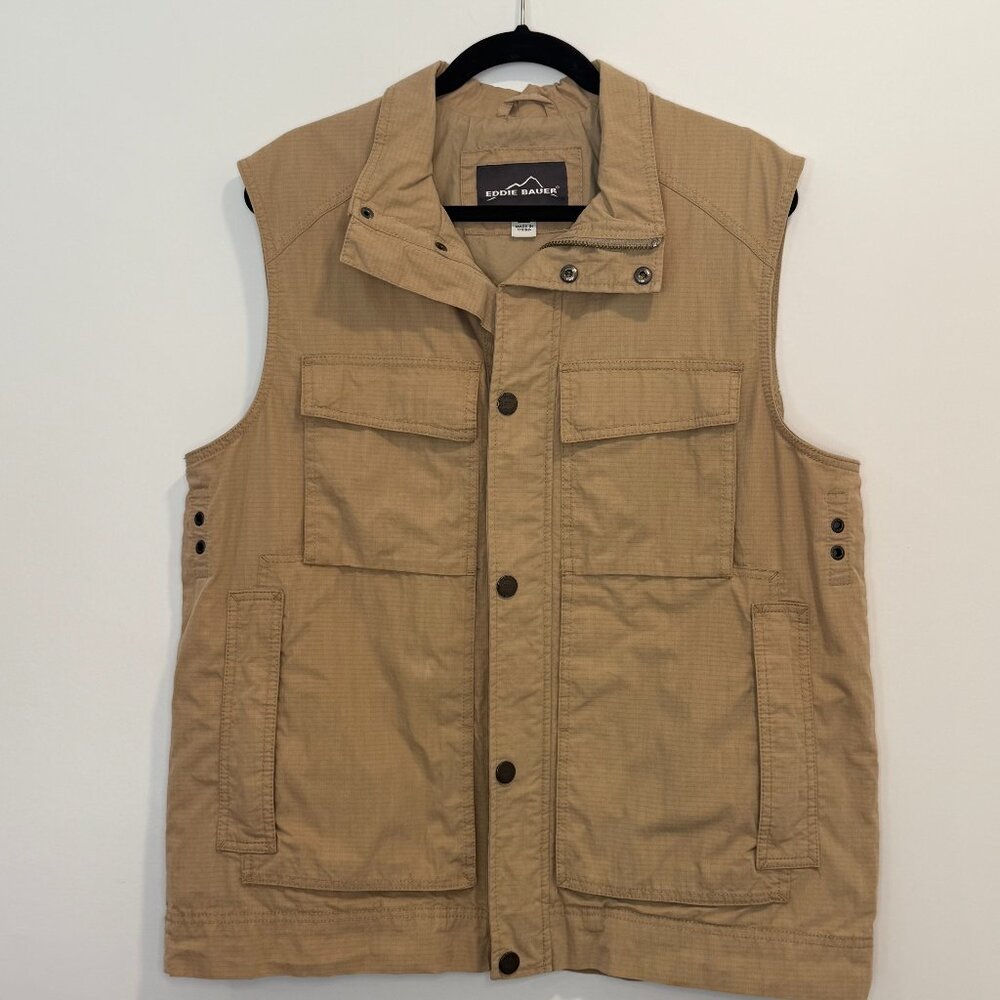 🟫 Eddie Bauer Utility Vest – Men’s Medium – Tan – Good Condition